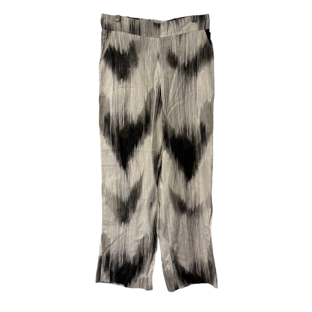 Natori Wide Leg Pants Womens Size S White Black Ikat Abstract Linen Rayon Blend